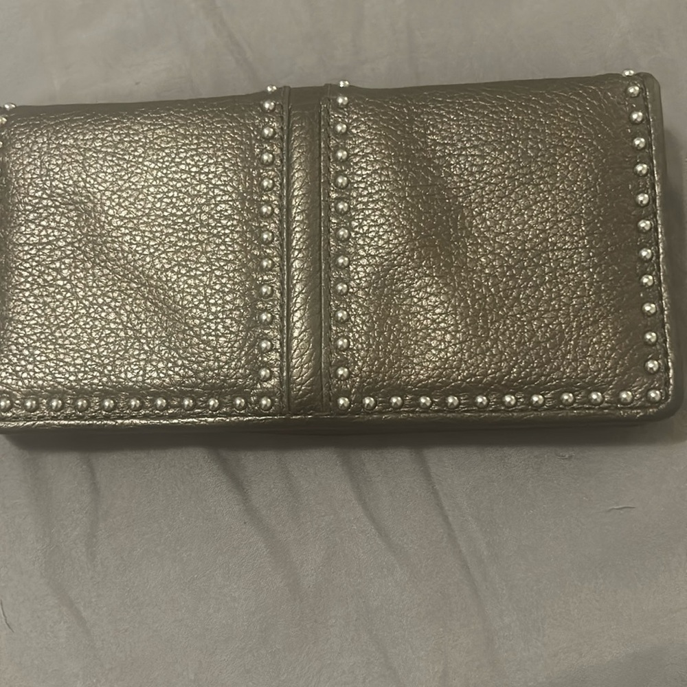Studded Metallic Leather Women’s Wallet - Silver